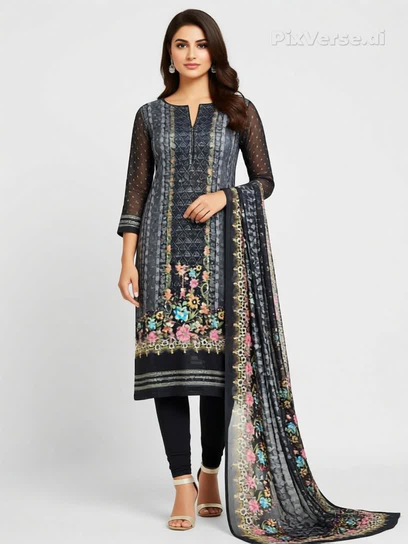 ZamZam Swiss Lown 100% Cotton – Black Ash Floral